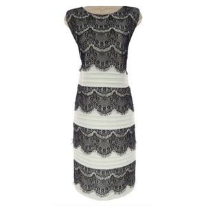 Ivory/Black Lace Tiered Shutter Pleat Dress